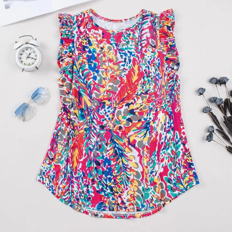 Sleeveless Versatile Top Women's Summer New Loose Printed Fashion Outerwear Chiffon T-shirt Women