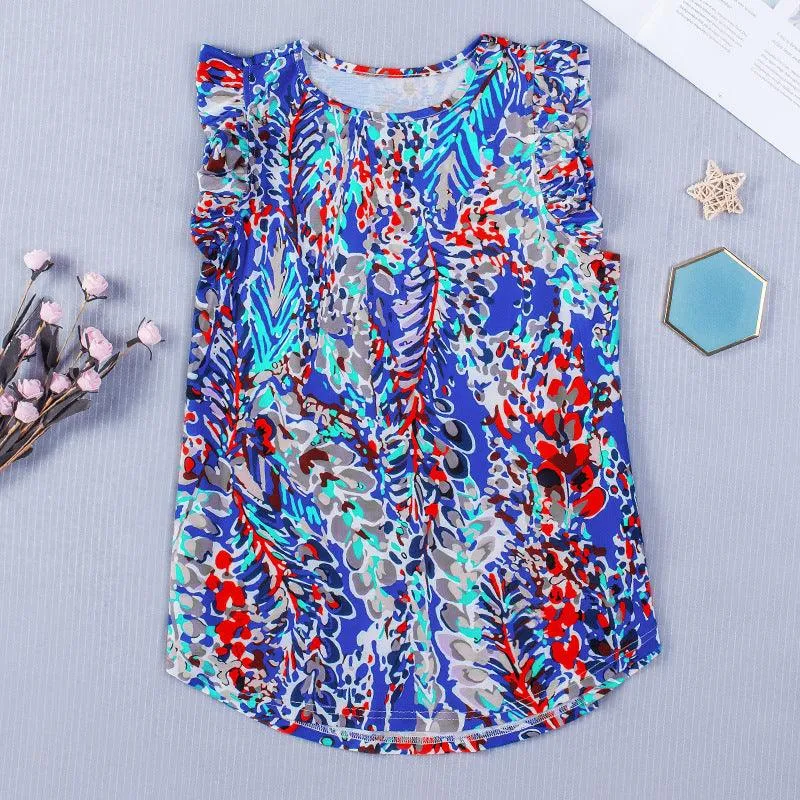 Sleeveless Versatile Top Women's Summer New Loose Printed Fashion Outerwear Chiffon T-shirt Women