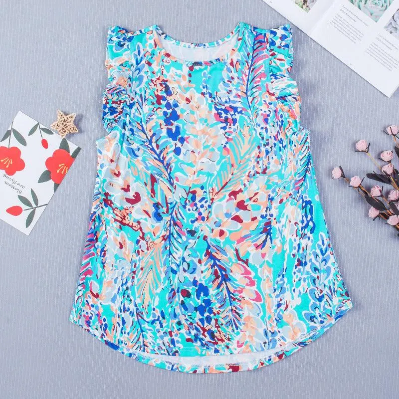 Sleeveless Versatile Top Women's Summer New Loose Printed Fashion Outerwear Chiffon T-shirt Women