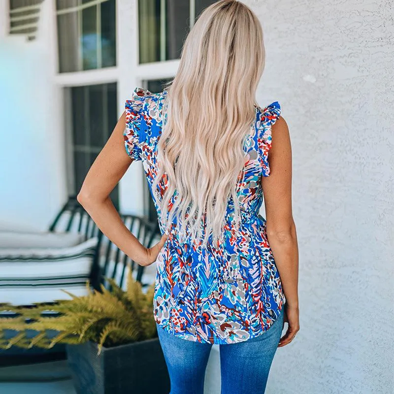 Sleeveless Versatile Top Women's Summer New Loose Printed Fashion Outerwear Chiffon T-shirt Women