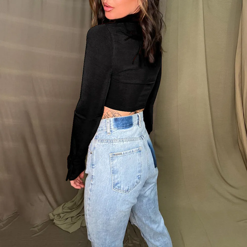 Solid Color Wholesale Crop Tops For Women Clothing Long-Sleeved Crop Tops