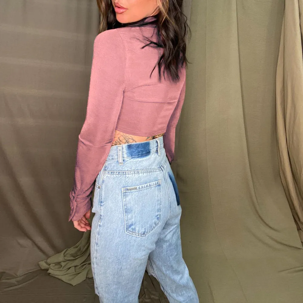 Solid Color Wholesale Crop Tops For Women Clothing Long-Sleeved Crop Tops