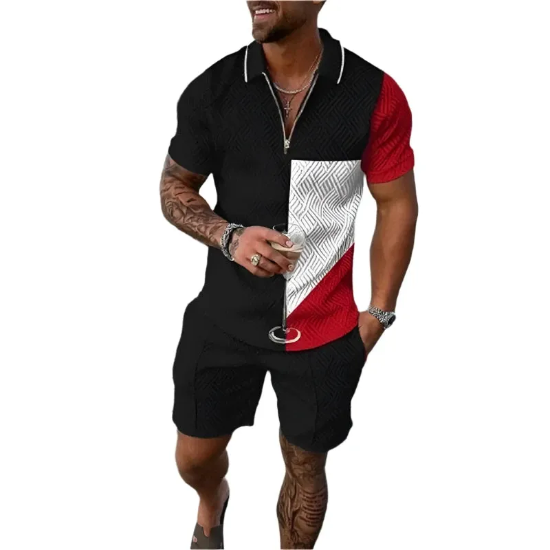 Summer New Men's Tracksuit 3D Printing Short Sleeve Zipper Polo Shirt Shorts Set for Men Casual Streetwear 2-piece Suit