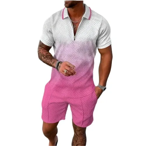 Summer New Men's Tracksuit 3D Printing Short Sleeve Zipper Polo Shirt Shorts Set for Men Casual Streetwear 2-piece Suit