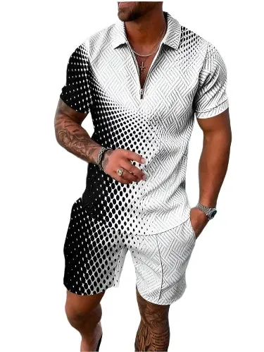 Summer New Men's Tracksuit 3D Printing Short Sleeve Zipper Polo Shirt Shorts Set for Men Casual Streetwear 2-piece Suit