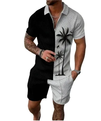Summer New Men's Tracksuit 3D Printing Short Sleeve Zipper Polo Shirt Shorts Set for Men Casual Streetwear 2-piece Suit