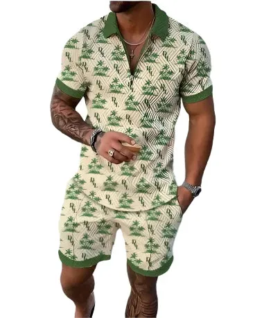 Summer New Men's Tracksuit 3D Printing Short Sleeve Zipper Polo Shirt Shorts Set for Men Casual Streetwear 2-piece Suit