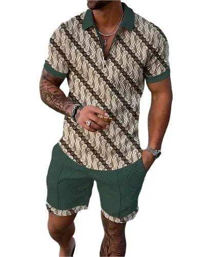 Summer New Men's Tracksuit 3D Printing Short Sleeve Zipper Polo Shirt Shorts Set for Men Casual Streetwear 2-piece Suit