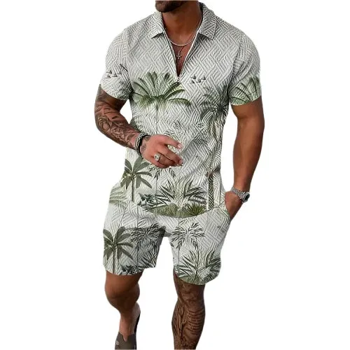 Summer New Men's Tracksuit 3D Printing Short Sleeve Zipper Polo Shirt Shorts Set for Men Casual Streetwear 2-piece Suit