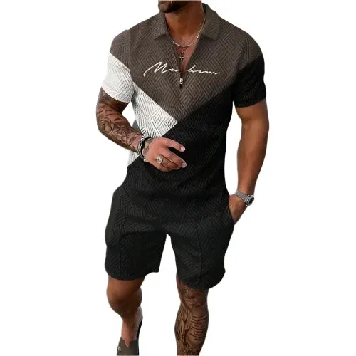 Summer New Men's Tracksuit 3D Printing Short Sleeve Zipper Polo Shirt Shorts Set for Men Casual Streetwear 2-piece Suit