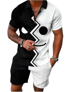 Summer New Men's Tracksuit 3D Printing Short Sleeve Zipper Polo Shirt Shorts Set for Men Casual Streetwear 2-piece Suit