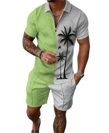 Summer New Men's Tracksuit 3D Printing Short Sleeve Zipper Polo Shirt Shorts Set for Men Casual Streetwear 2-piece Suit