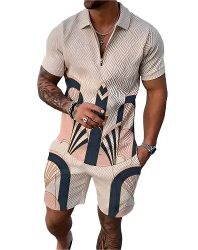 Summer New Men's Tracksuit 3D Printing Short Sleeve Zipper Polo Shirt Shorts Set for Men Casual Streetwear 2-piece Suit