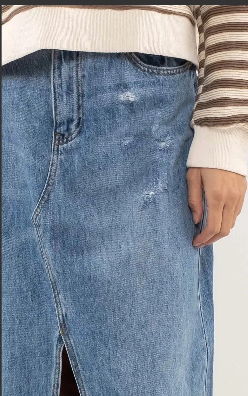 Tara Denim Front Split Skirt