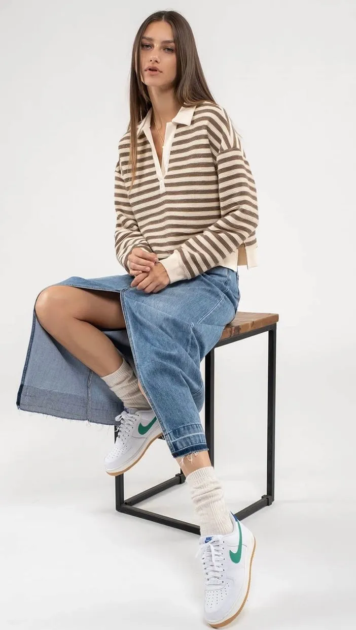 Tara Denim Front Split Skirt