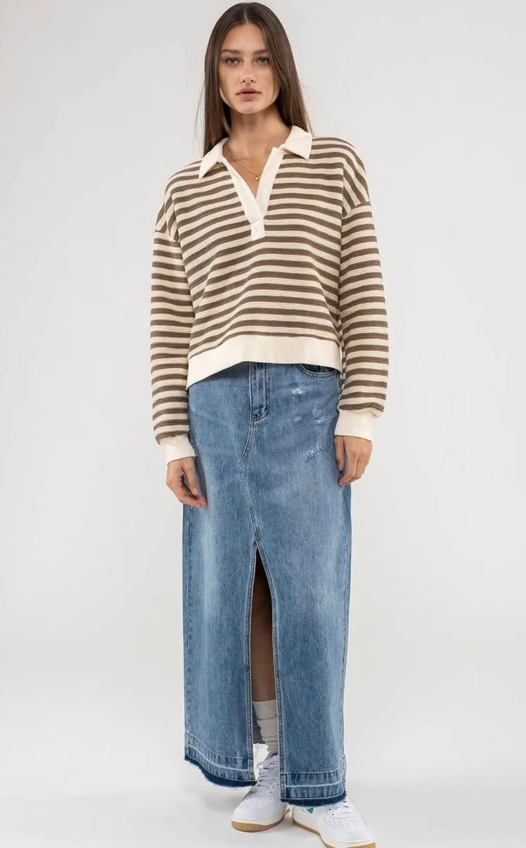 Tara Denim Front Split Skirt