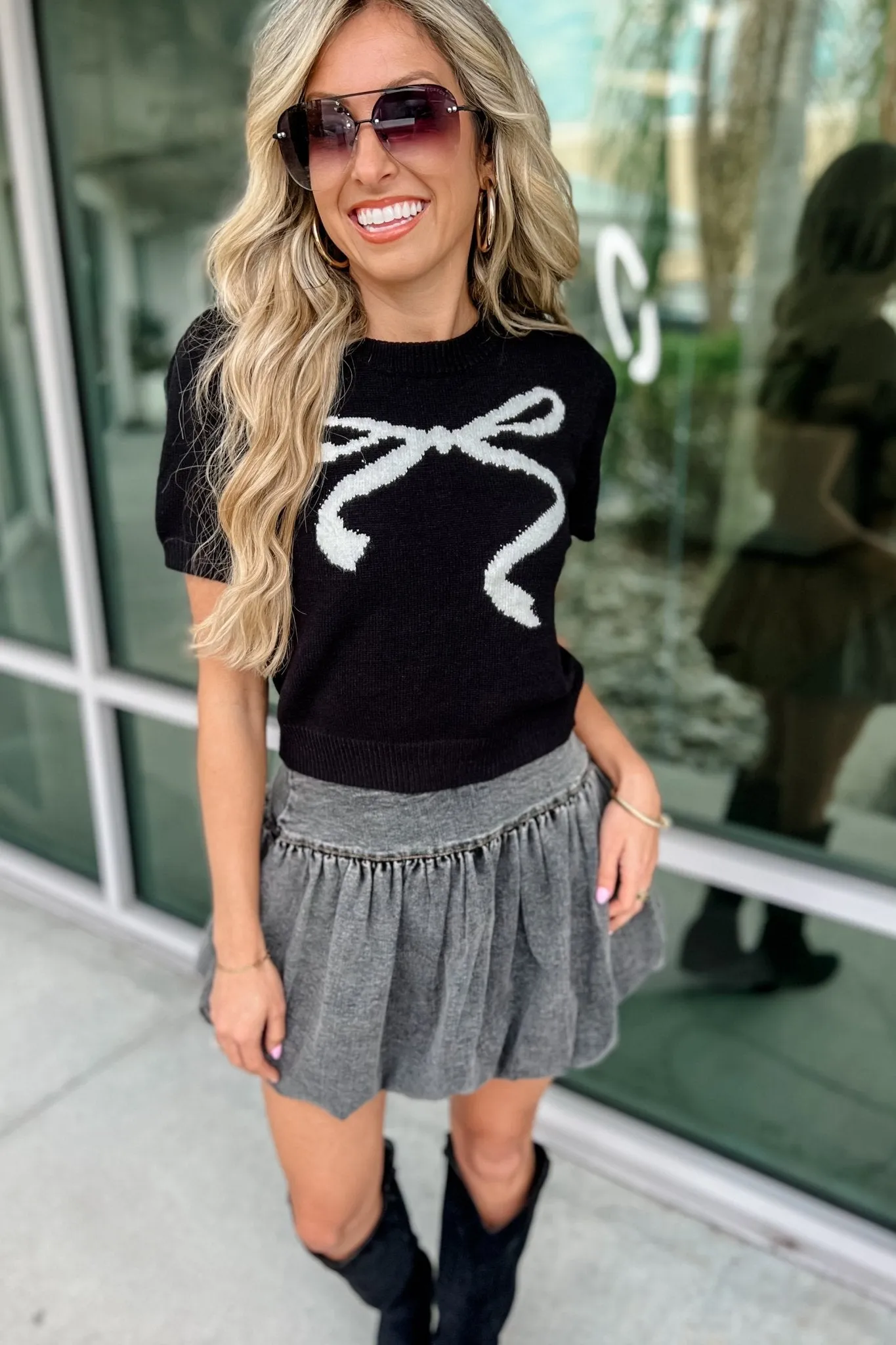 The Bella Bow Knit Black Top