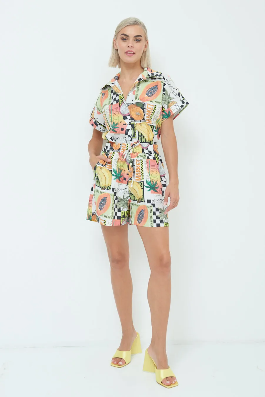 Tropical print drawstring shorts wholesale