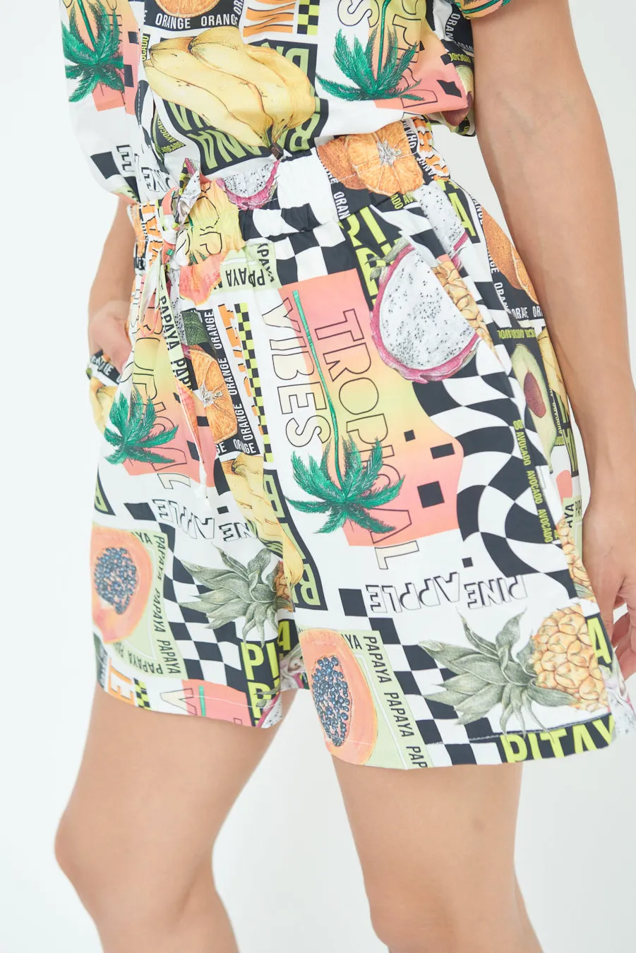 Tropical print drawstring shorts wholesale