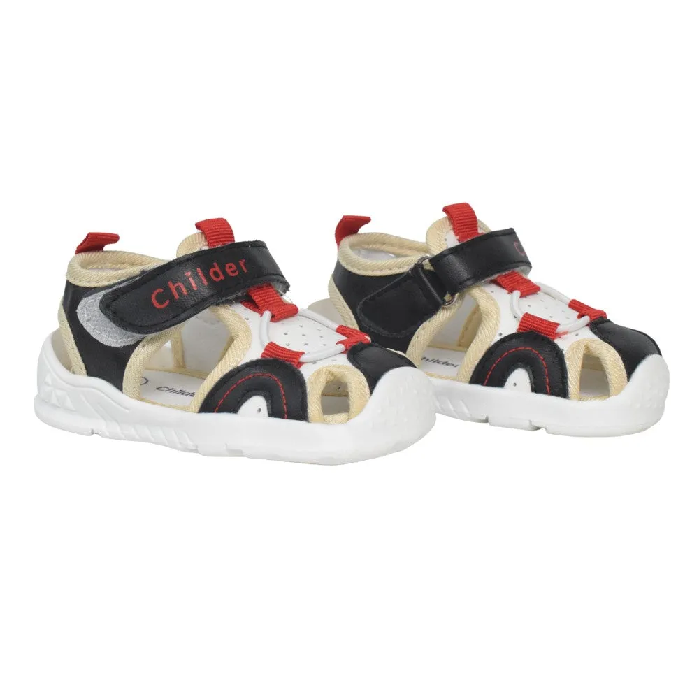 White & Beige Closed Toe Sandals With Velcro Straps