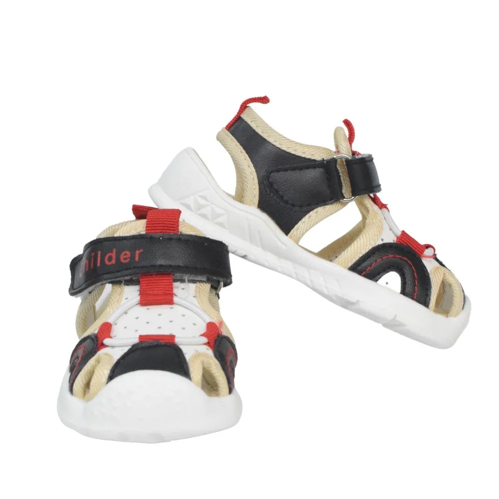 White & Beige Closed Toe Sandals With Velcro Straps