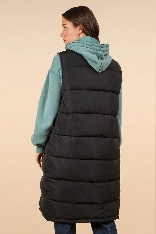 Winter Warmth Black Long Puffer Vest