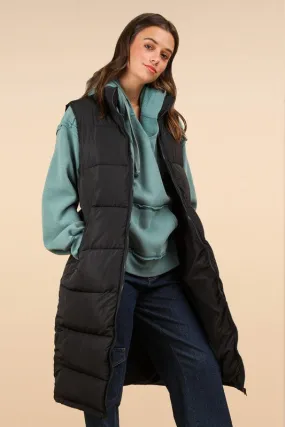 Winter Warmth Black Long Puffer Vest