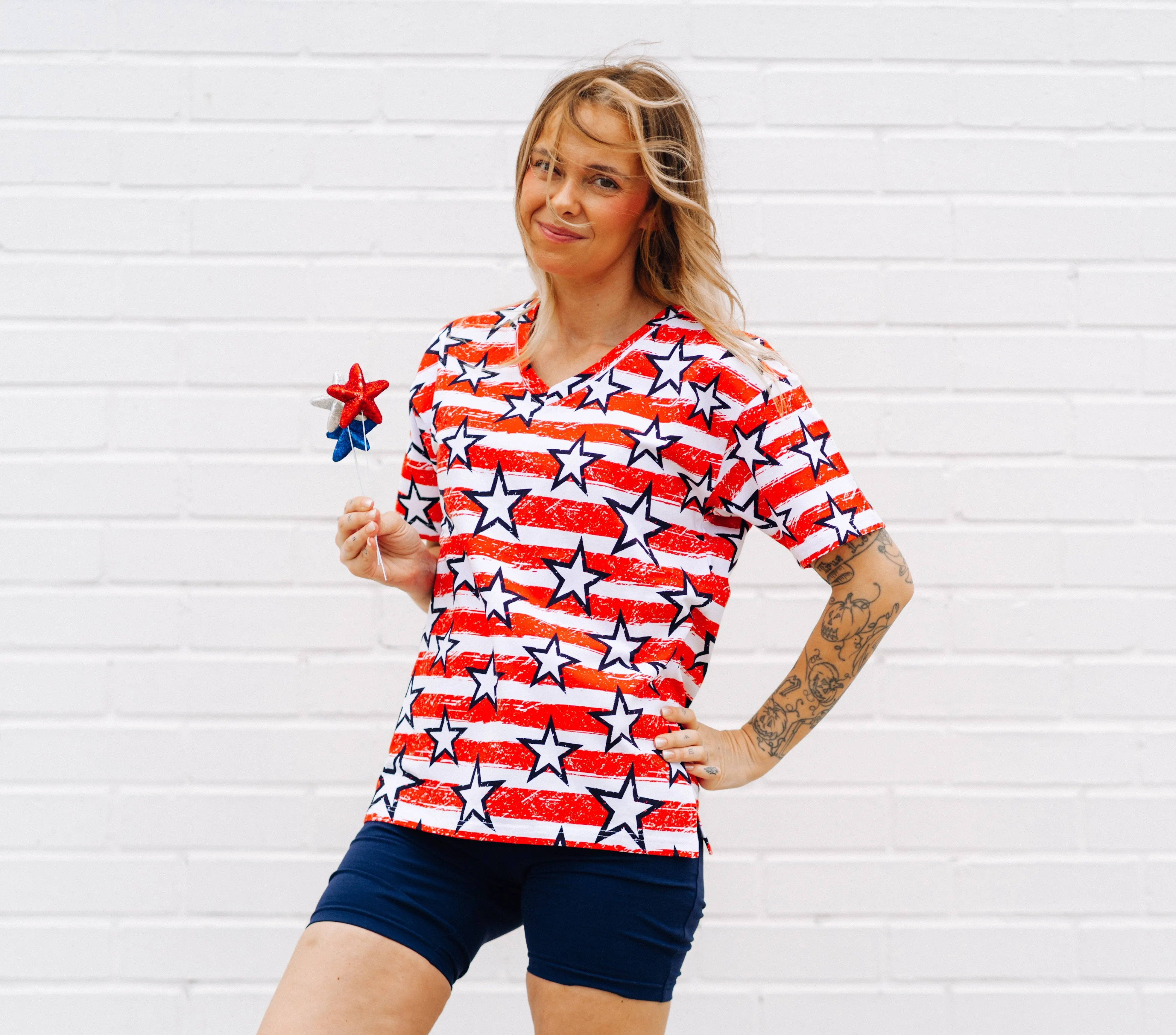 WOMANS BIKER SHORT SET- Stars   Stripes