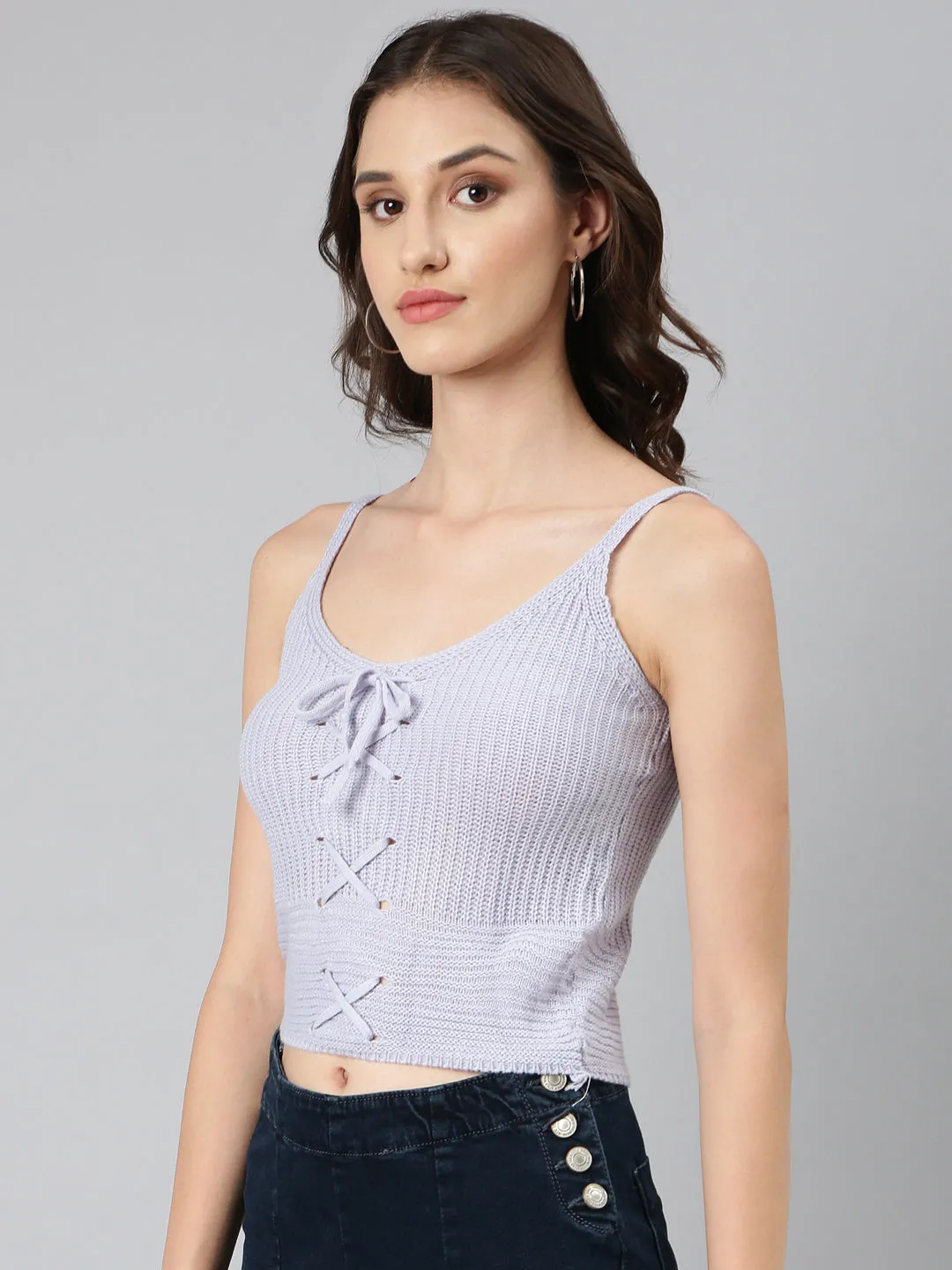 Women Lavender Textured Crop Top