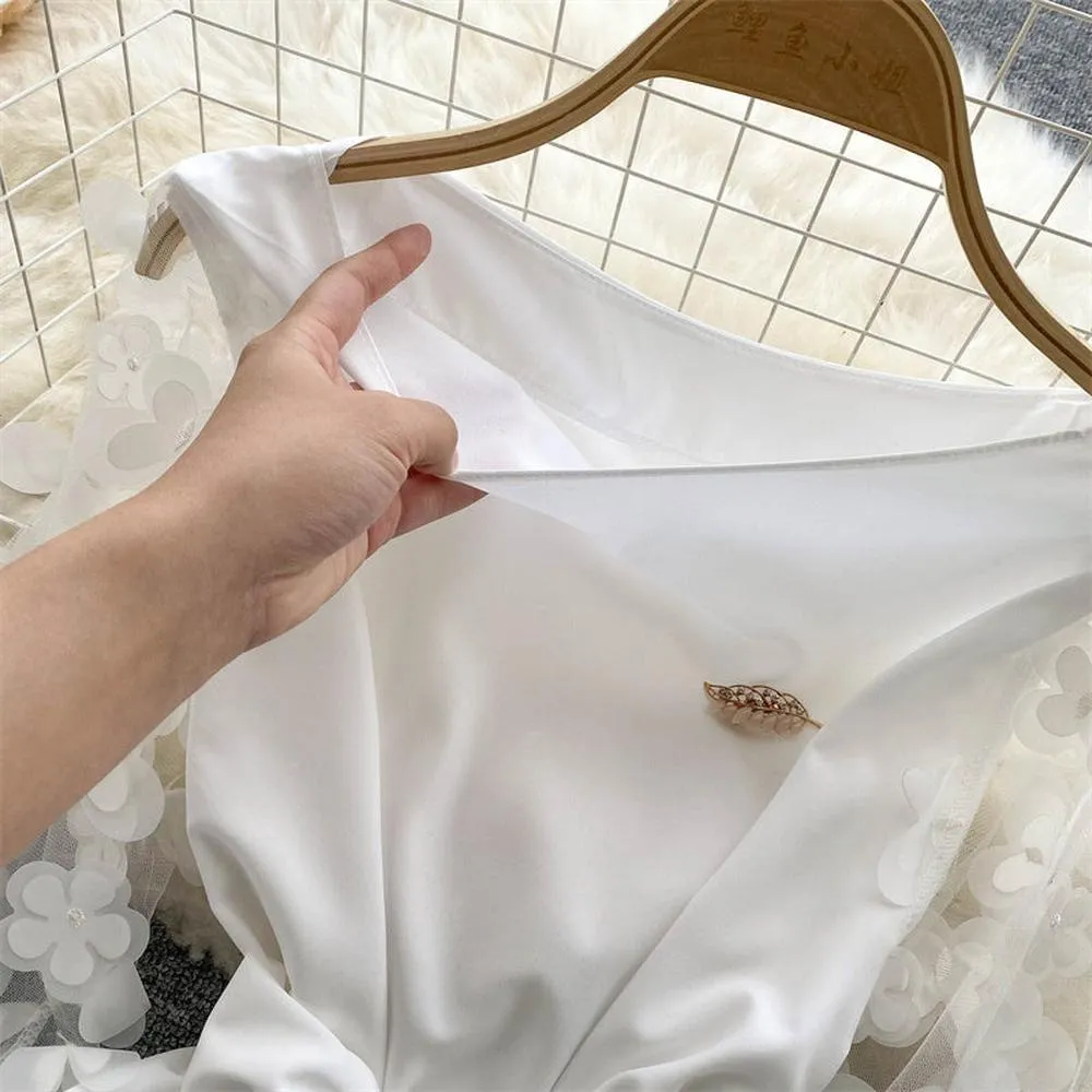 Women Mesh Sleeves Waist Thin Chiffon Blouse