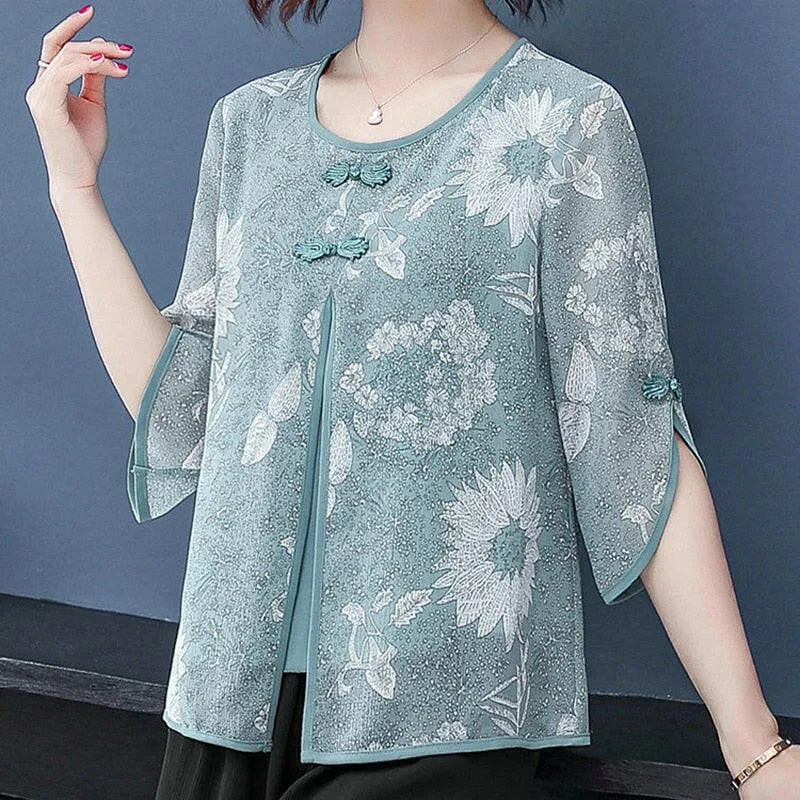 Women Spring Summer Style Chiffon Blouses Shirts .
