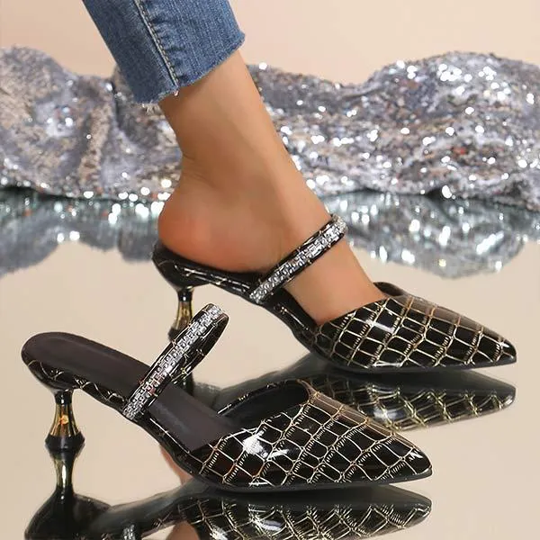 Women's Pointed Toe Mid-Heel Stiletto Slide Sandals 58450432C