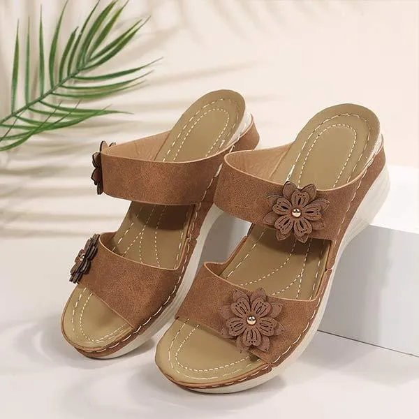 Women's Vintage Casual Flower Mid-Heel Slippers 10515813C