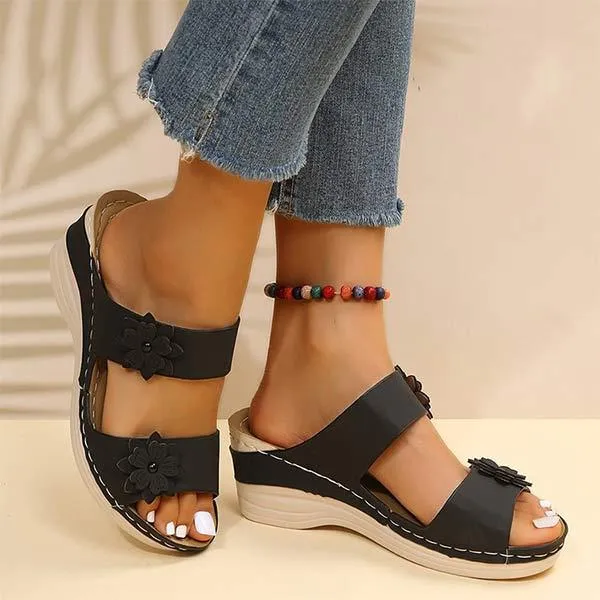 Women's Vintage Casual Flower Mid-Heel Slippers 10515813C