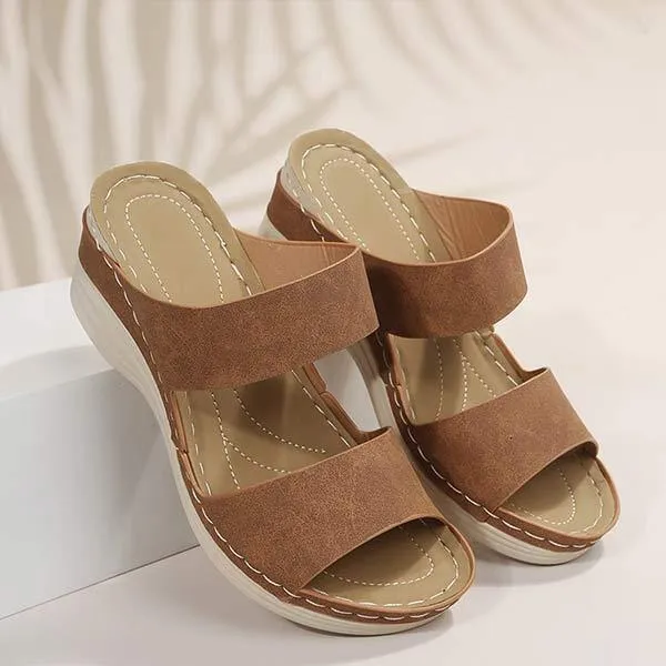 Women's Vintage Casual Flower Mid-Heel Slippers 10515813C