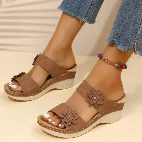 Women's Vintage Casual Flower Mid-Heel Slippers 10515813C