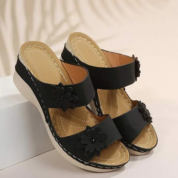 Women's Vintage Casual Flower Mid-Heel Slippers 10515813C